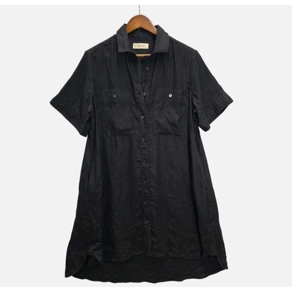 Everlane The Daytripper Shirt Dress Black 100% European Flax Linen High-Low Sz S - Picture 4 of 11